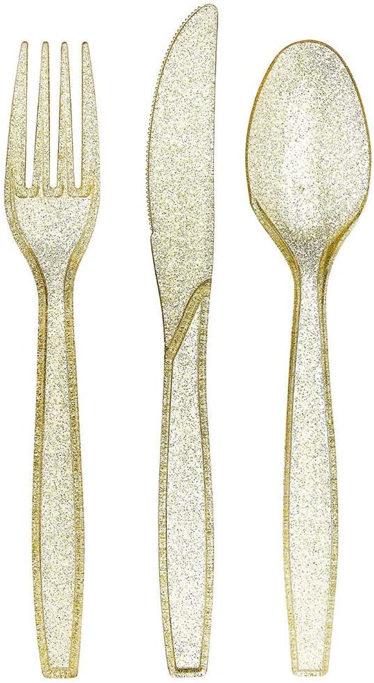 Prestee 180 Gold Glitter Cutlery Set