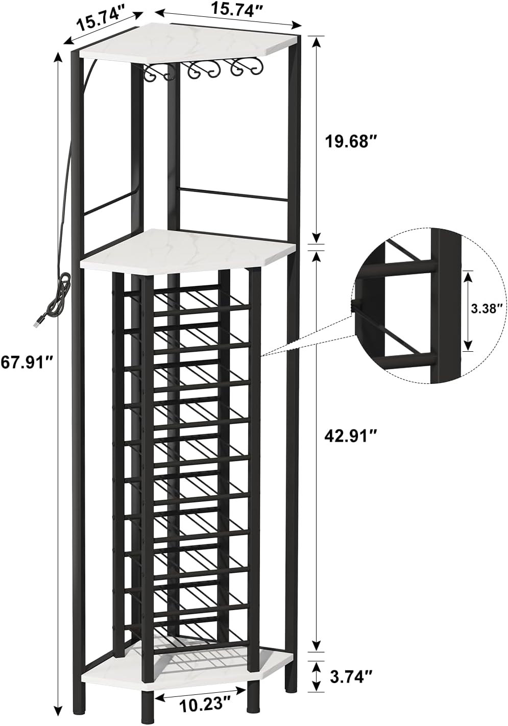 Homeiju Corner Wine Rack with Glass Holder and LED Light