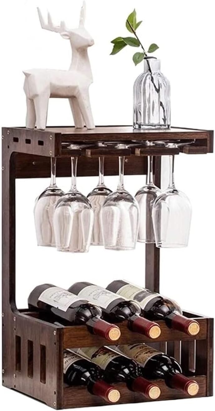 OXOAMP Freestanding Wine Rack with 6 Bottles and Glasses Holder