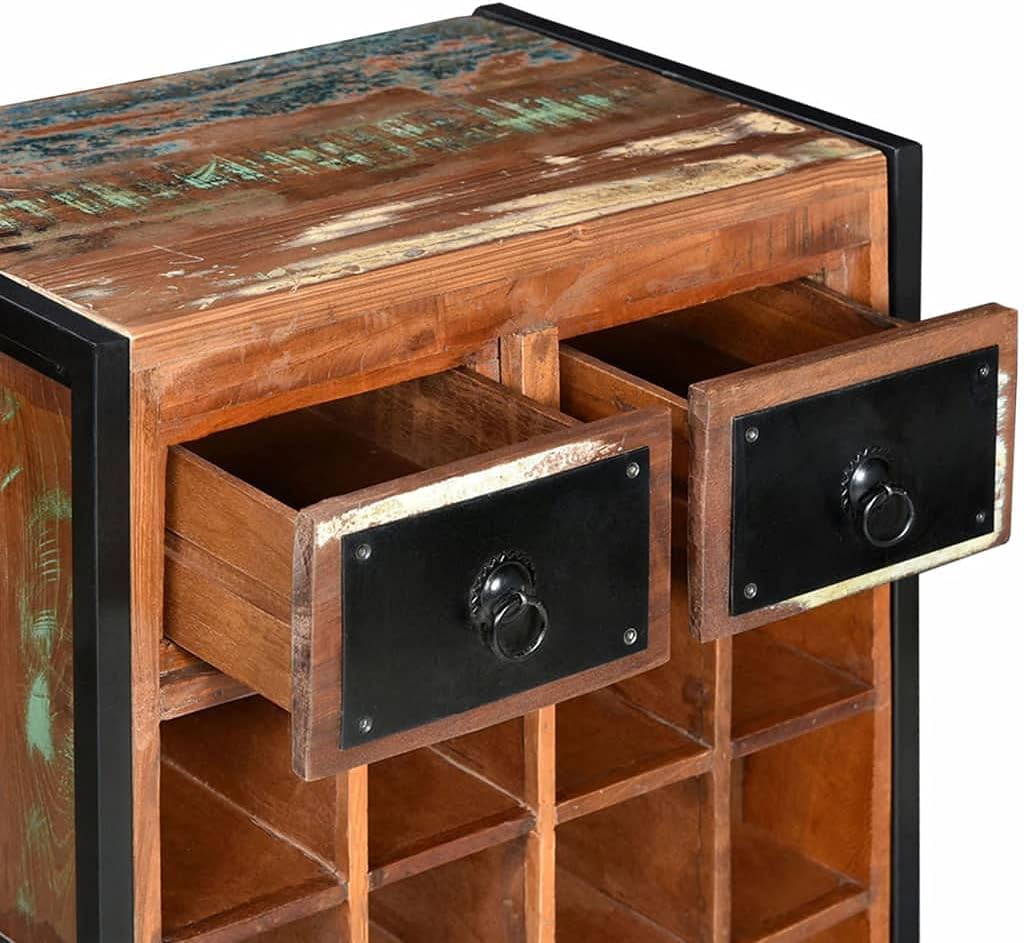 Wooden Wine Rack with 2 Drawers for 16 Bottles 1
