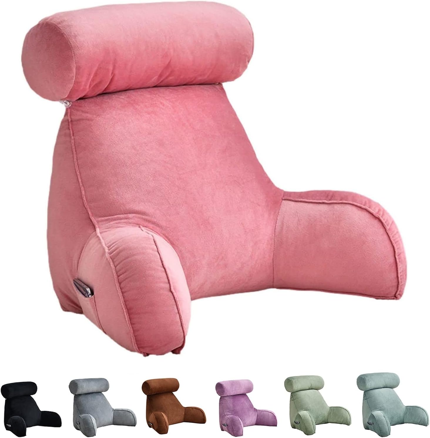 HOFFTI Reading Cushion with Neck Roll and Armrests for Bed and Sofa
