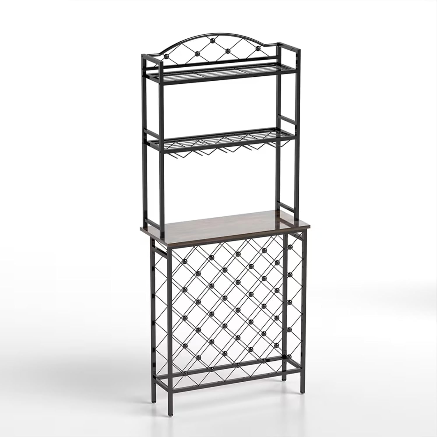 20-Bottle Floor Wine Rack with Glass Holder and Shelves