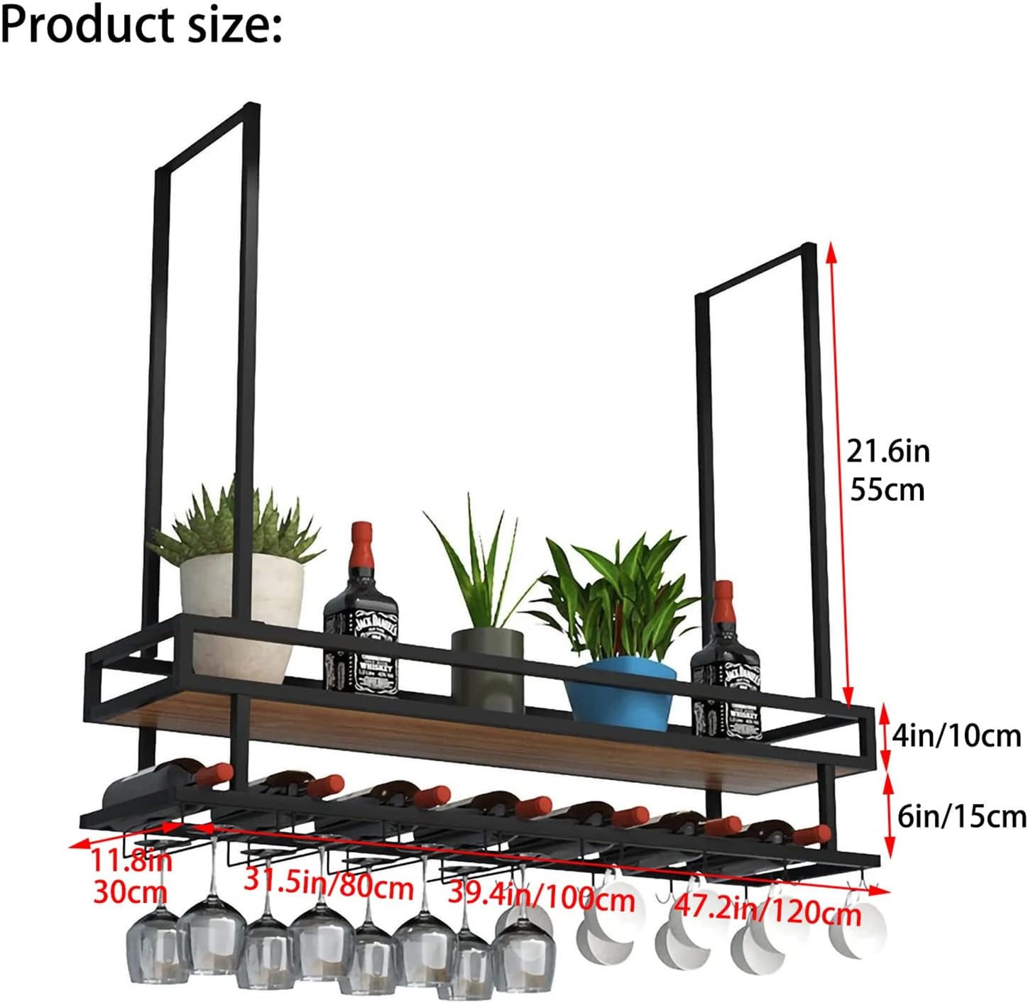 ZJDYDY 2 Tier Wall-Mounted Wine Rack with Glass Holder and Guard Rail