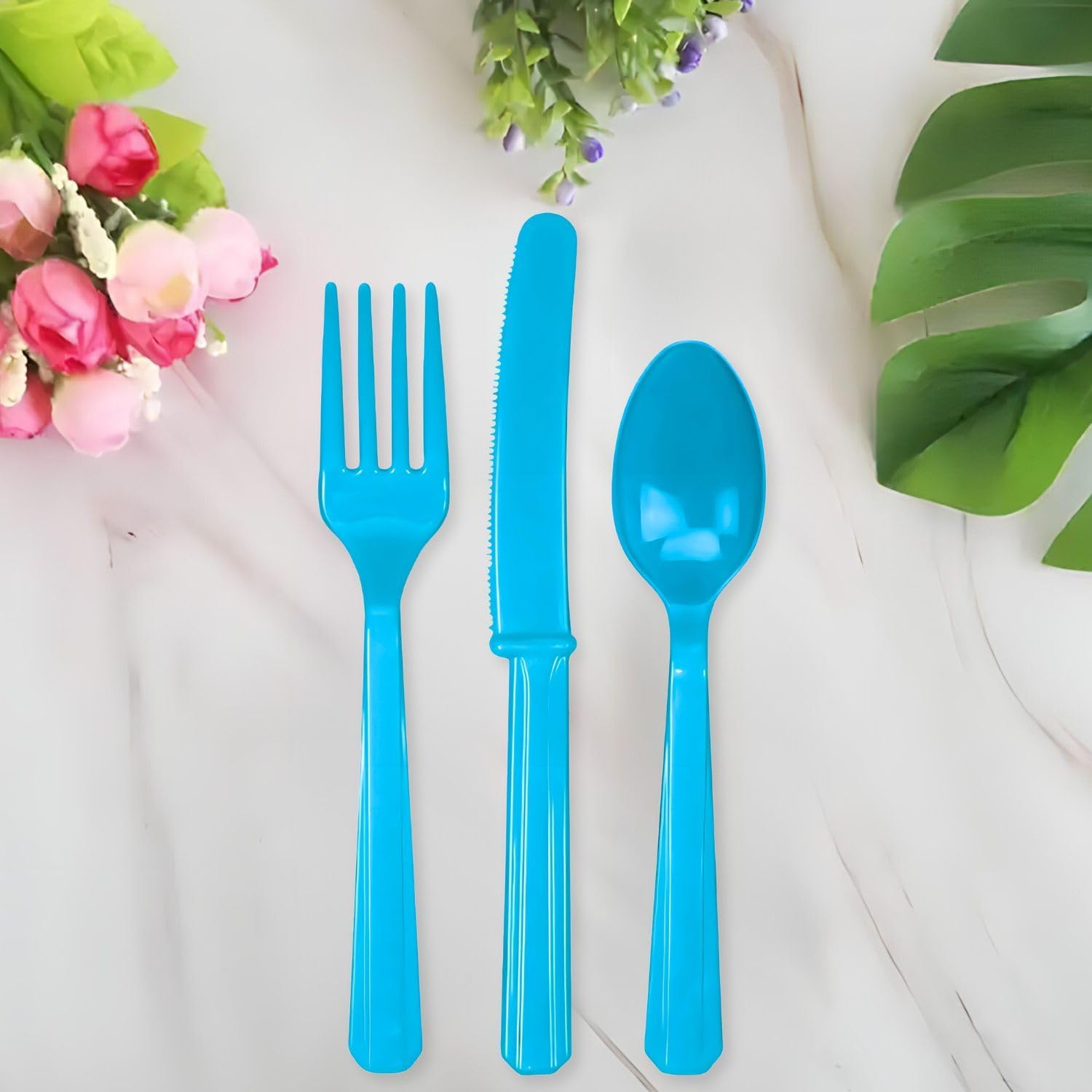 Caribbean Colored Plastic Cutlery Set - 24 Pieces
