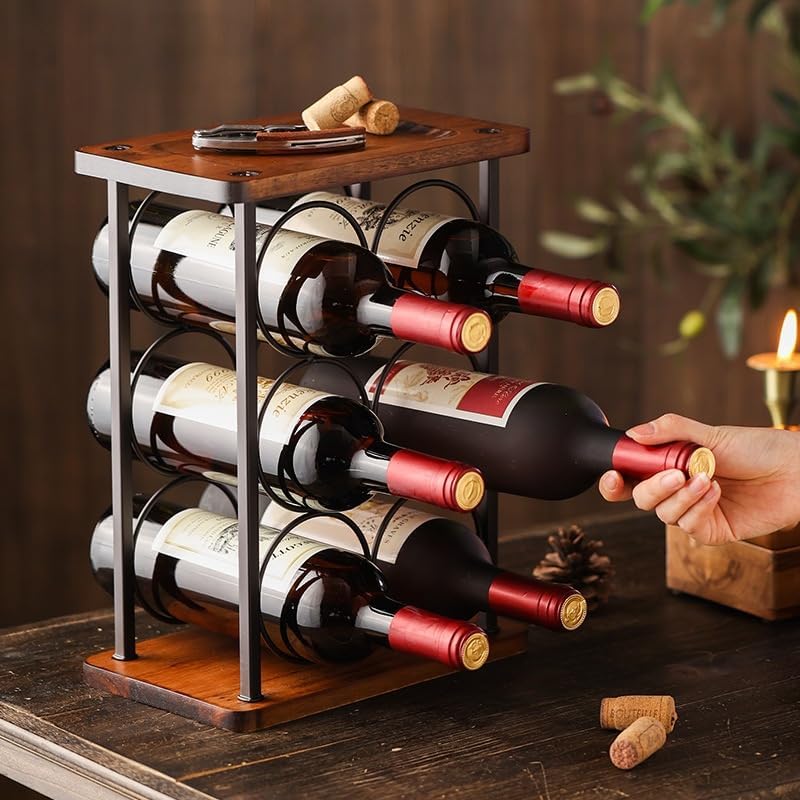 Aeumruch Bronze Wine Rack Holds 6 Bottles and 2 Glasses