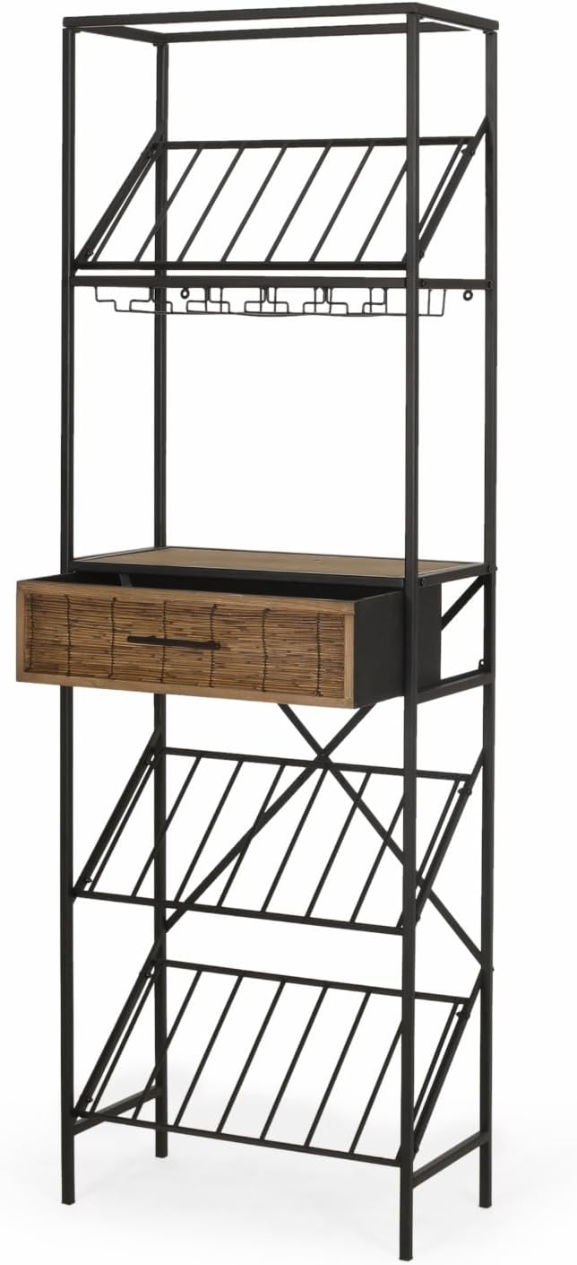 BGTR Freestanding Wine Rack with Storage and Glass Holder
