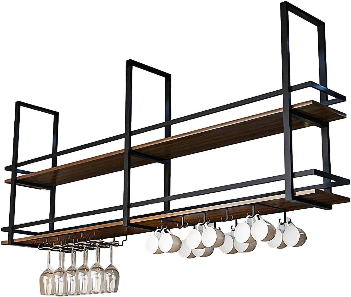 ZJDYDY Industrial 2-Tier Wall Wine Rack - Black 140x30x80cm