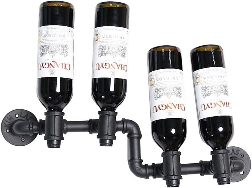 LUNEZY Wall Mounted Wine Rack Industrial Rustic Design Holds 4 Bottles
