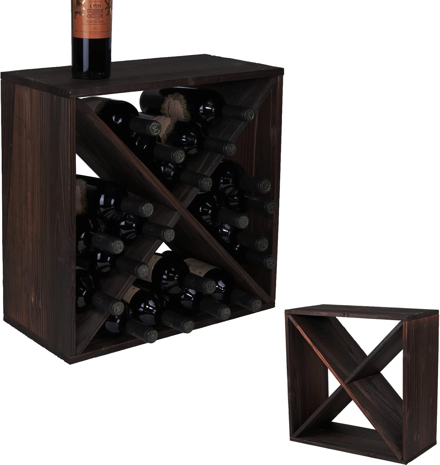 Dark Brown Rustic Wooden 24-Bottle Wine Rack