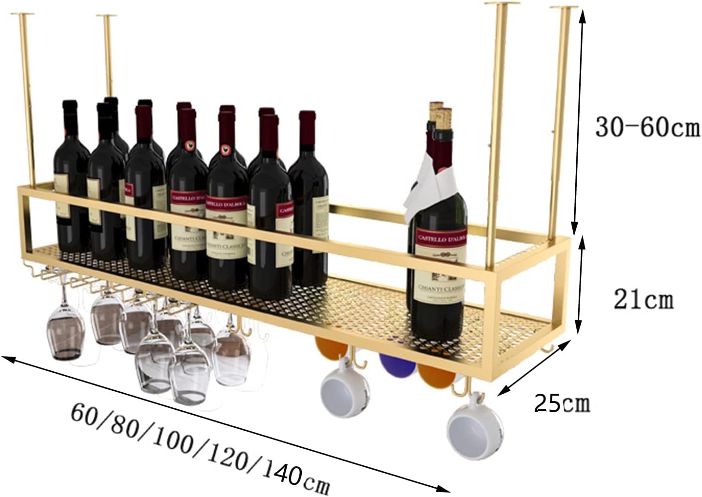 Suuim Wine Rack Ceiling Holder Adjustable Height Floating Wine Shelf for Kitchen