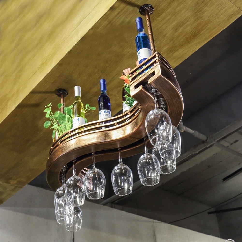Hanging Wine Rack with Glass Holder Bronze 80x25cm