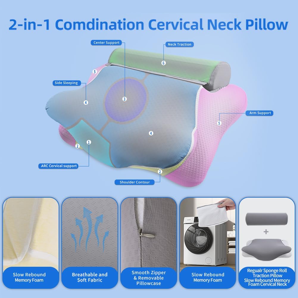 Partnerjoy 2 in 1 Cervical Pillow for Neck Pain Relief