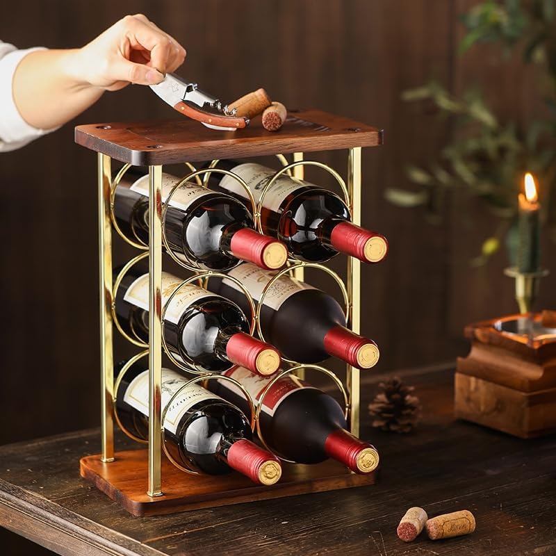 Aeumruch Bronze Wine Rack Holds 6 Bottles and 2 Glasses