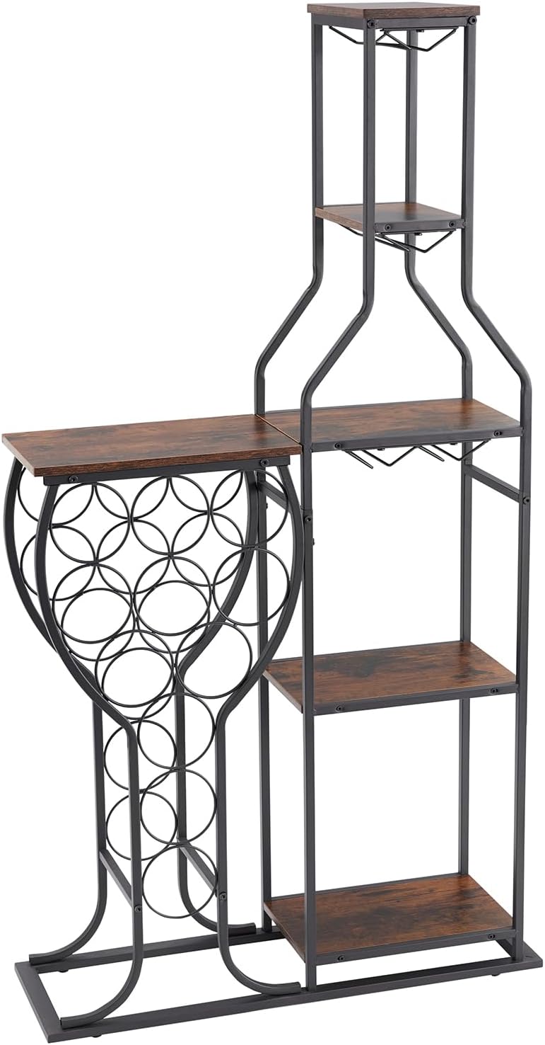 MATONELL 11-Bottle Freestanding Wine Rack with 5 Tier and Glass Holder