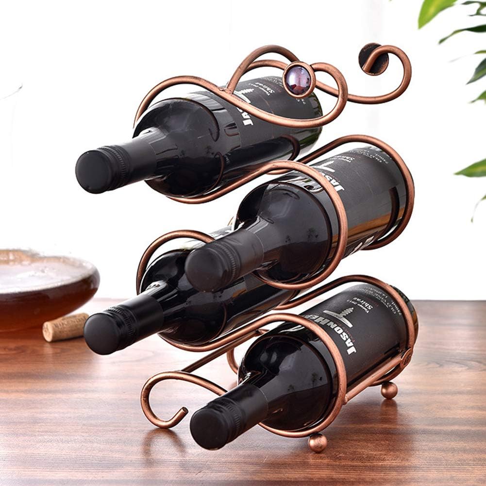 S-Shaped Four-Bottle Iron Wine Rack with Bronze Finish