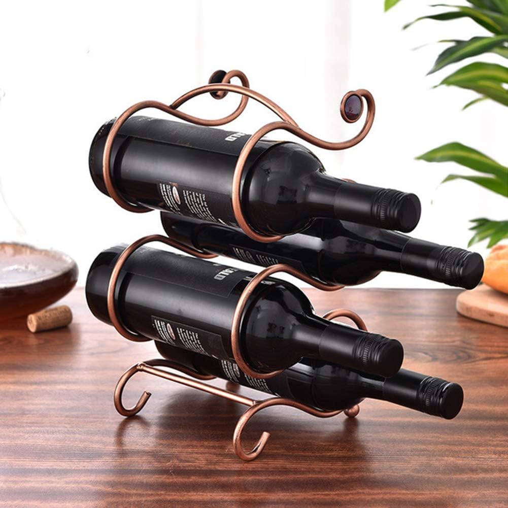 S-Shaped Four-Bottle Iron Wine Rack with Bronze Finish