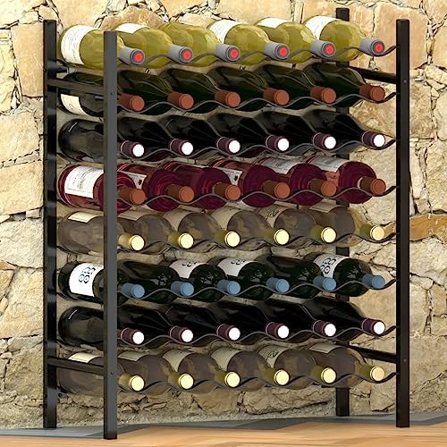 WEHUOSIF 48-Bottle Freestanding Wine Rack Black Metal