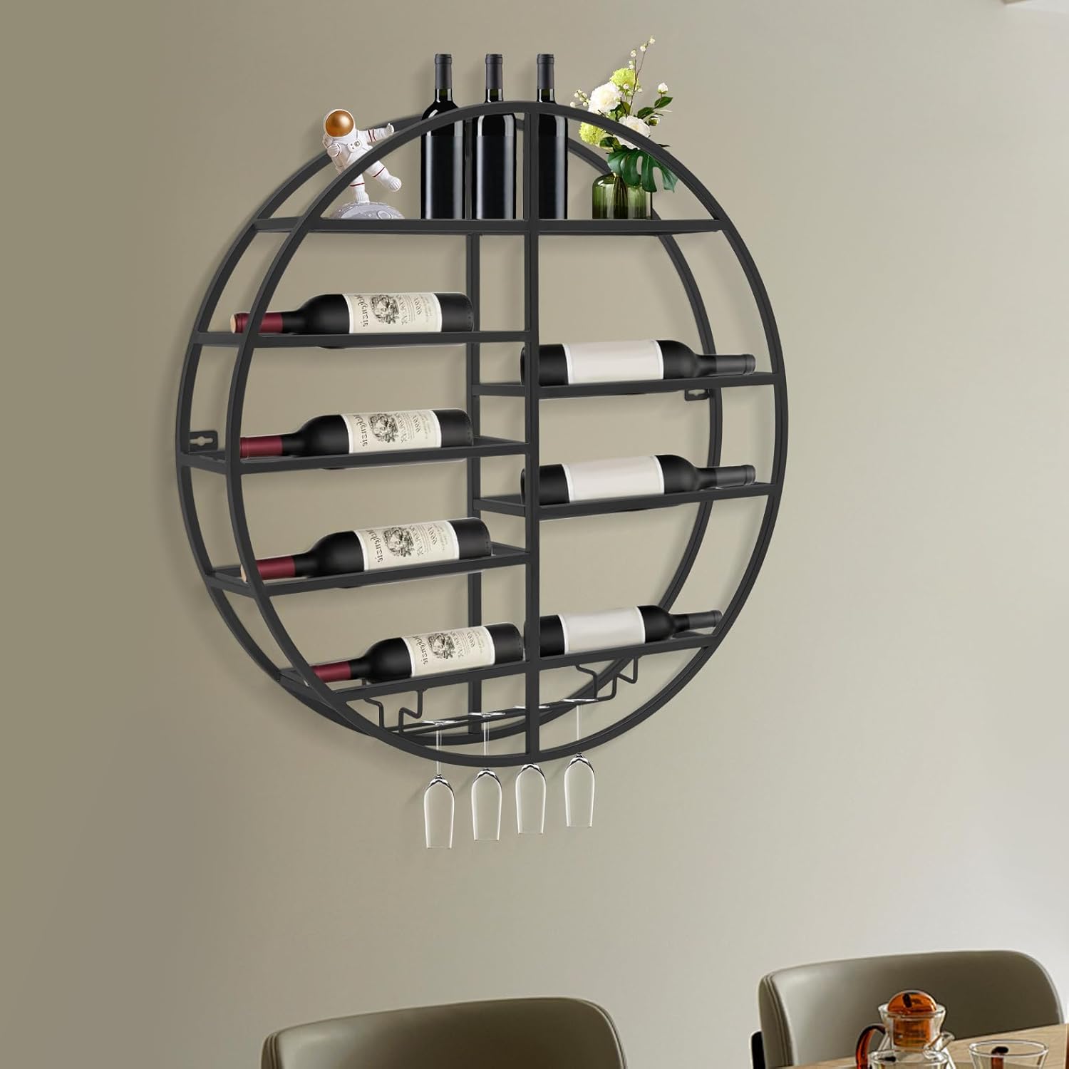 FOGGBET 4 Tier Metal Wine Rack with Glass Track