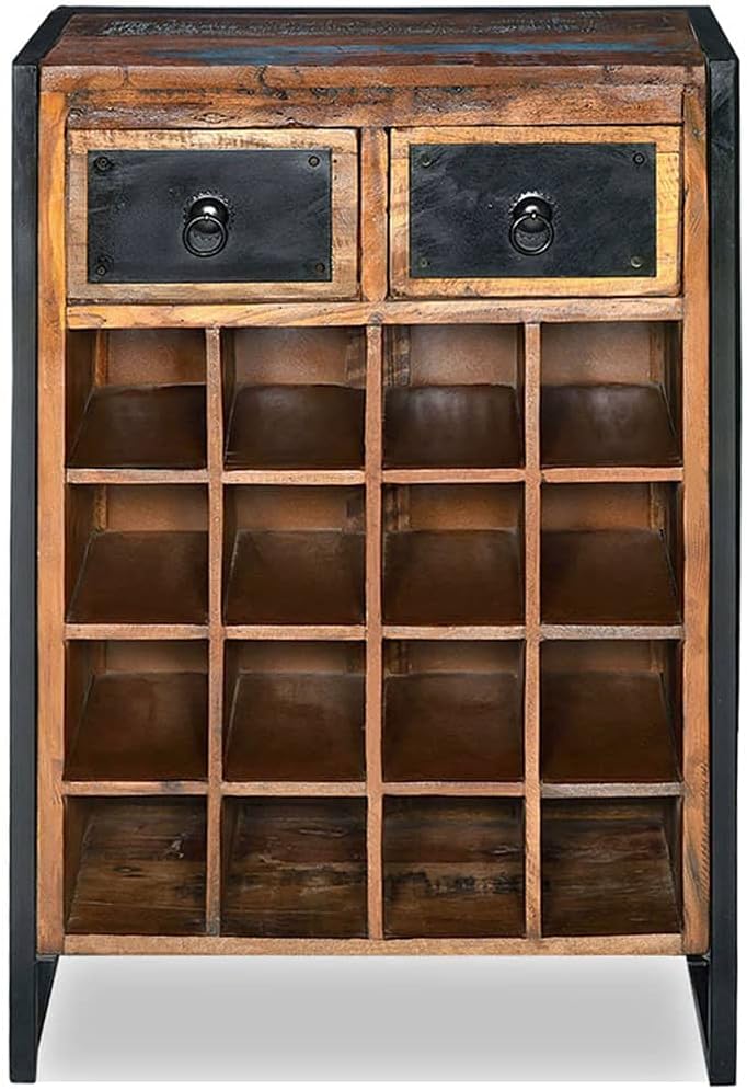 Wooden Wine Rack with 2 Drawers for 16 Bottles 1