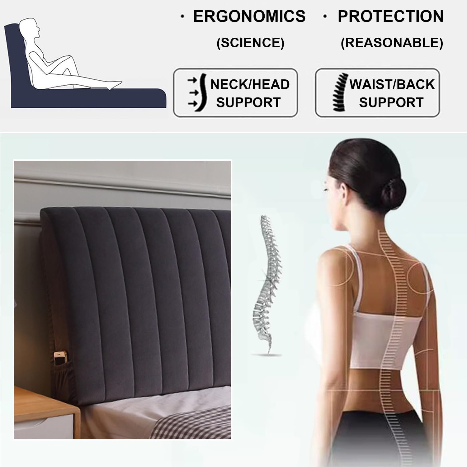 ZZYK Gray 10 Headboard Pillow with Removable Cover