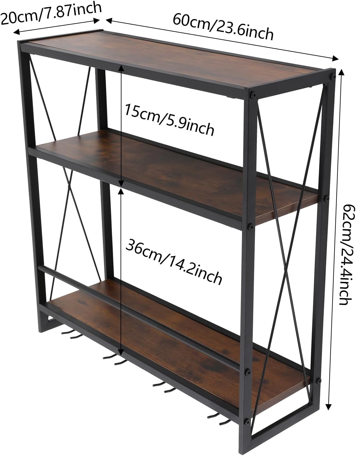 Gdrasuya10 Wall Mounted Wine Rack with 3-Tier Glass Holder