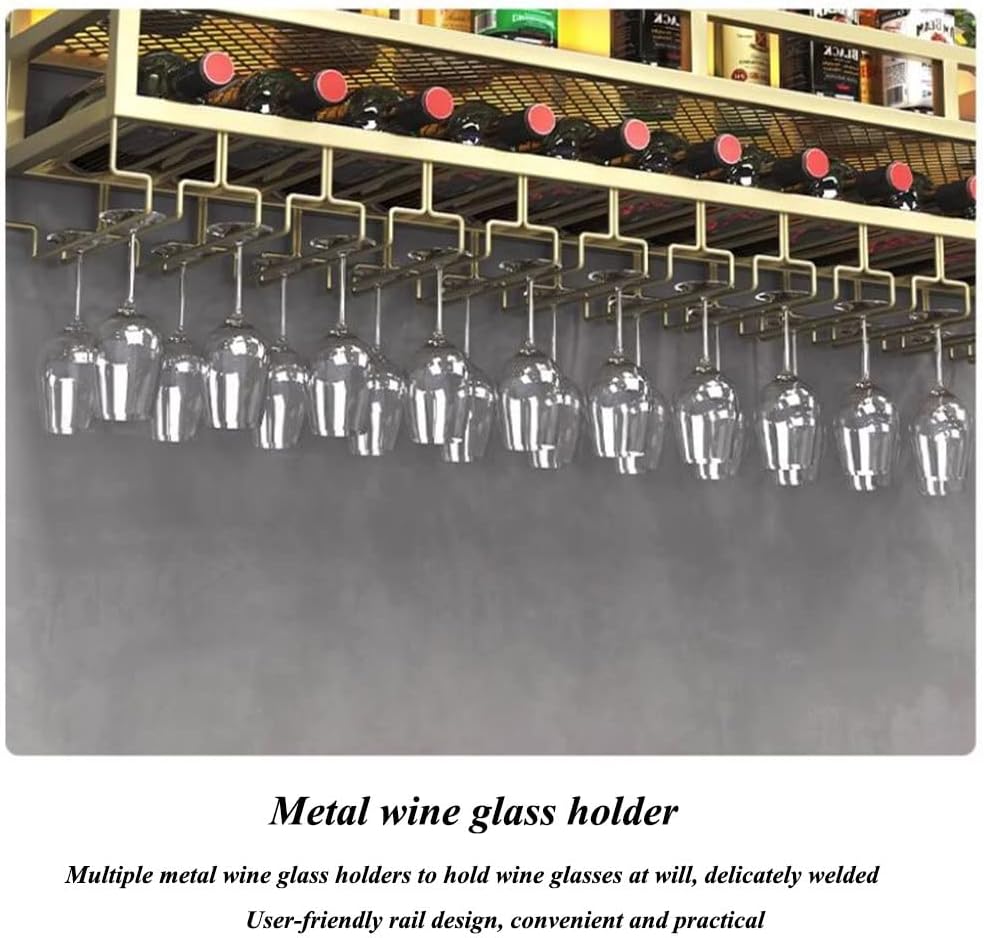 ZJDYDY Bar Unit Floating Shelves with LED Light and Anti-Fall Guardrail Black