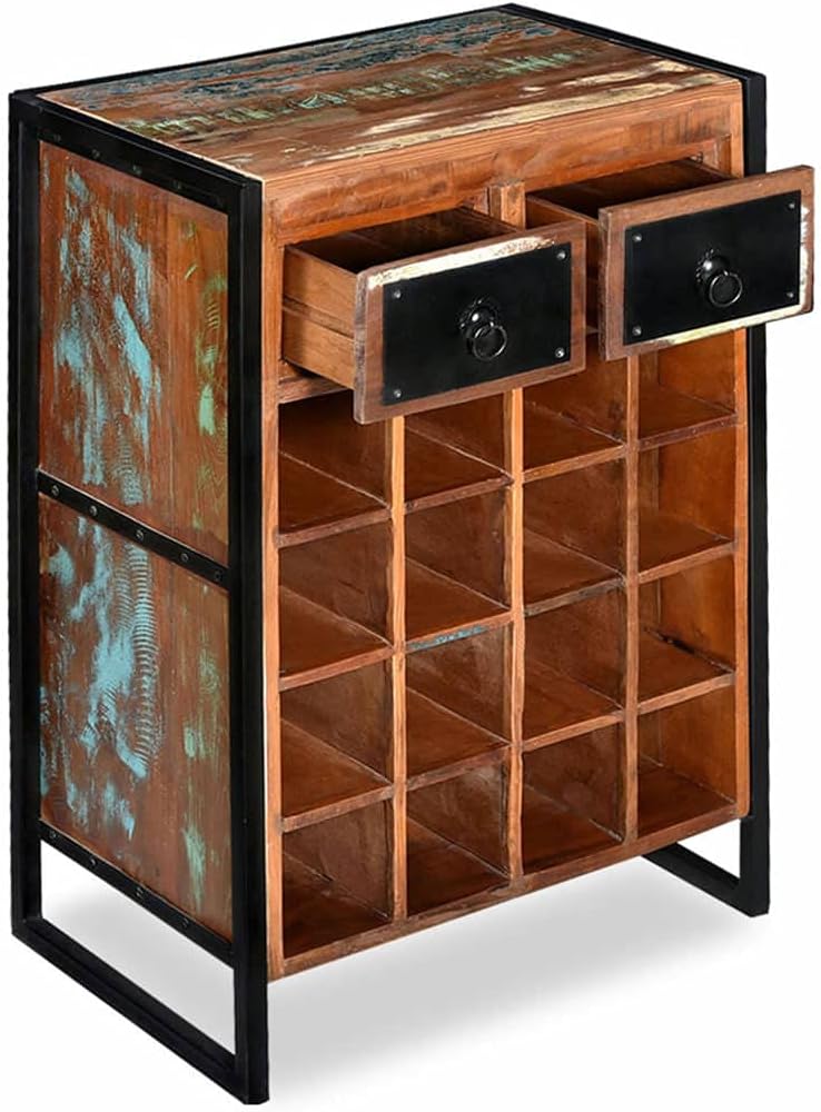 Wooden Wine Rack with 2 Drawers for 16 Bottles 1