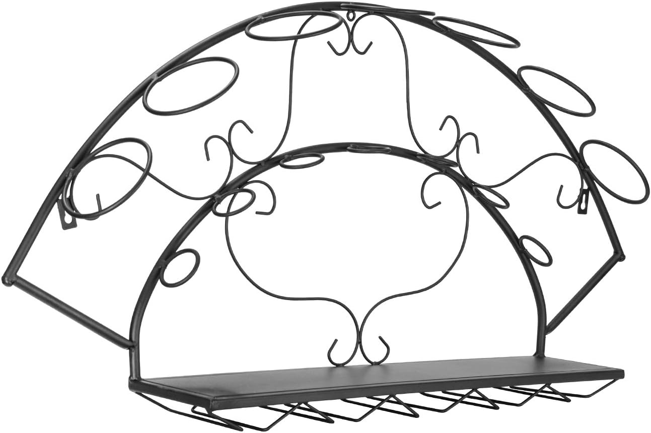 Sorbus Wall-Mounted Wine Rack with Glass Holder - Holds 7 Bottles and 5 Glasses Black