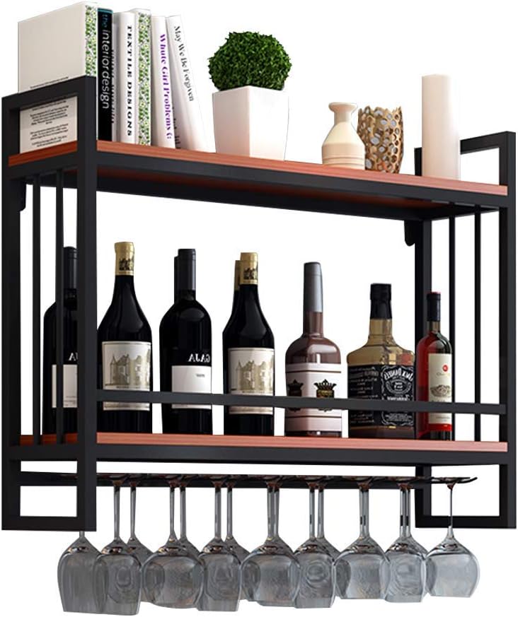Vintage Wood Metal Wine Rack Wall Mount