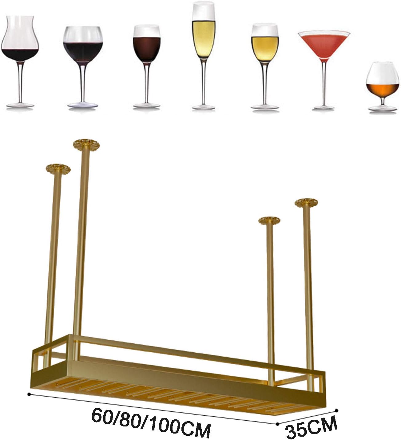 Wall Mounted Iron Wine Glass Rack with Ceiling Mount