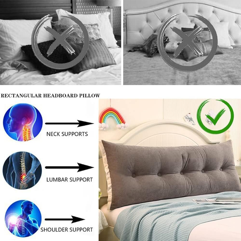 YOODODO Rectangular Headboard Pillow Grey 200x55cm
