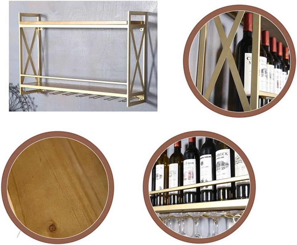 LUNEZY Gold Wine Rack with Wooden Holder