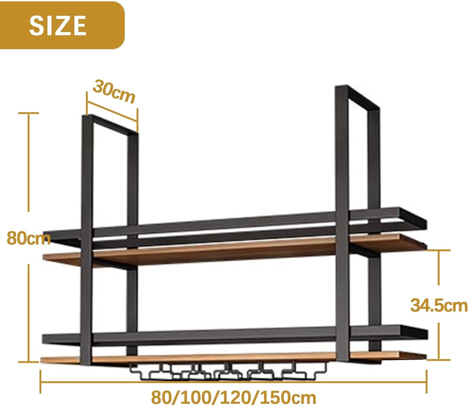 Hanging Wine Rack 2 Layer Metal Ceiling Glass Holder with Shelf and Display