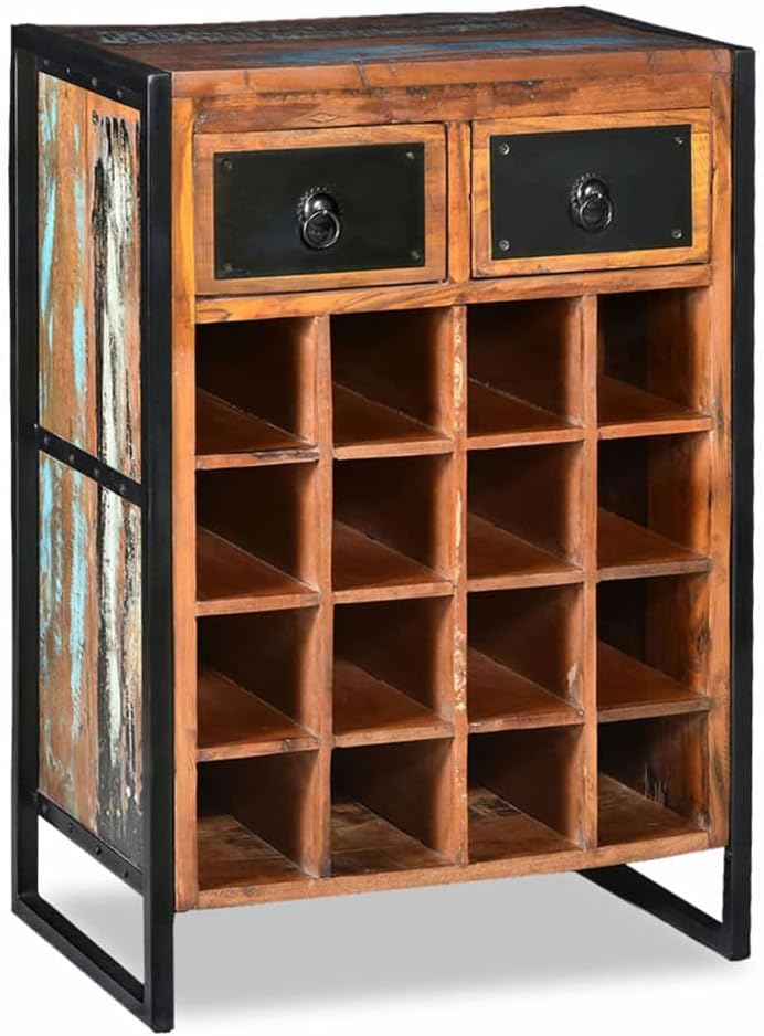 Wooden Wine Rack with 2 Drawers for 16 Bottles 1