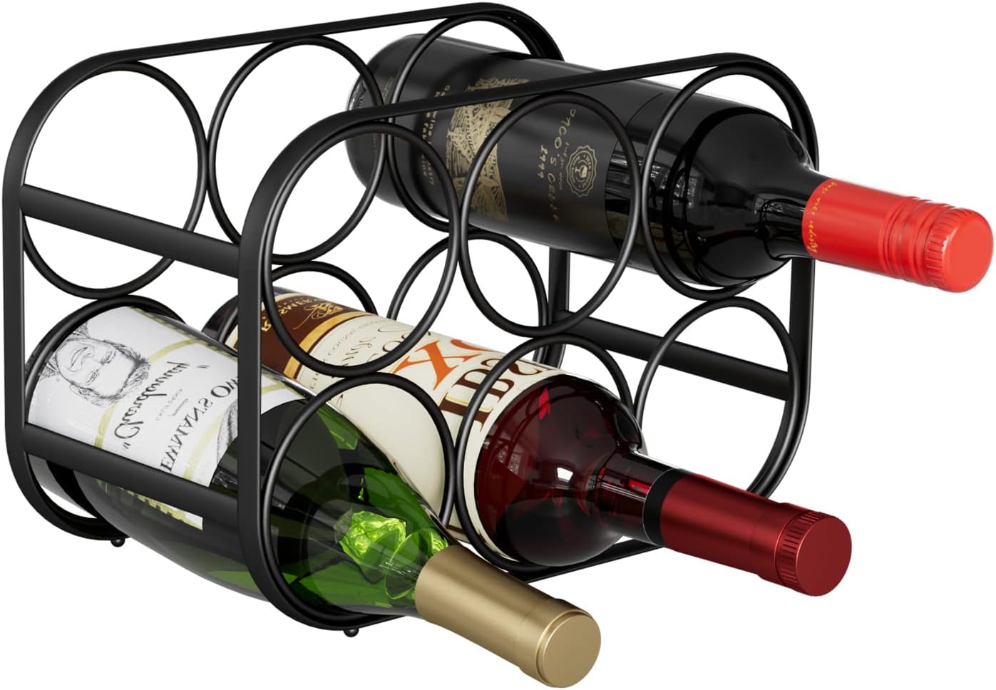Buruis 6-Bottle Wine Rack Black 14-Bottle Wooden Base Black