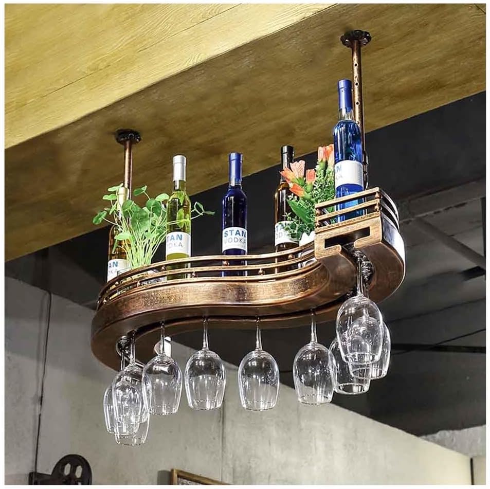 Hanging Wine Rack with Glass Holder Bronze 80x25cm