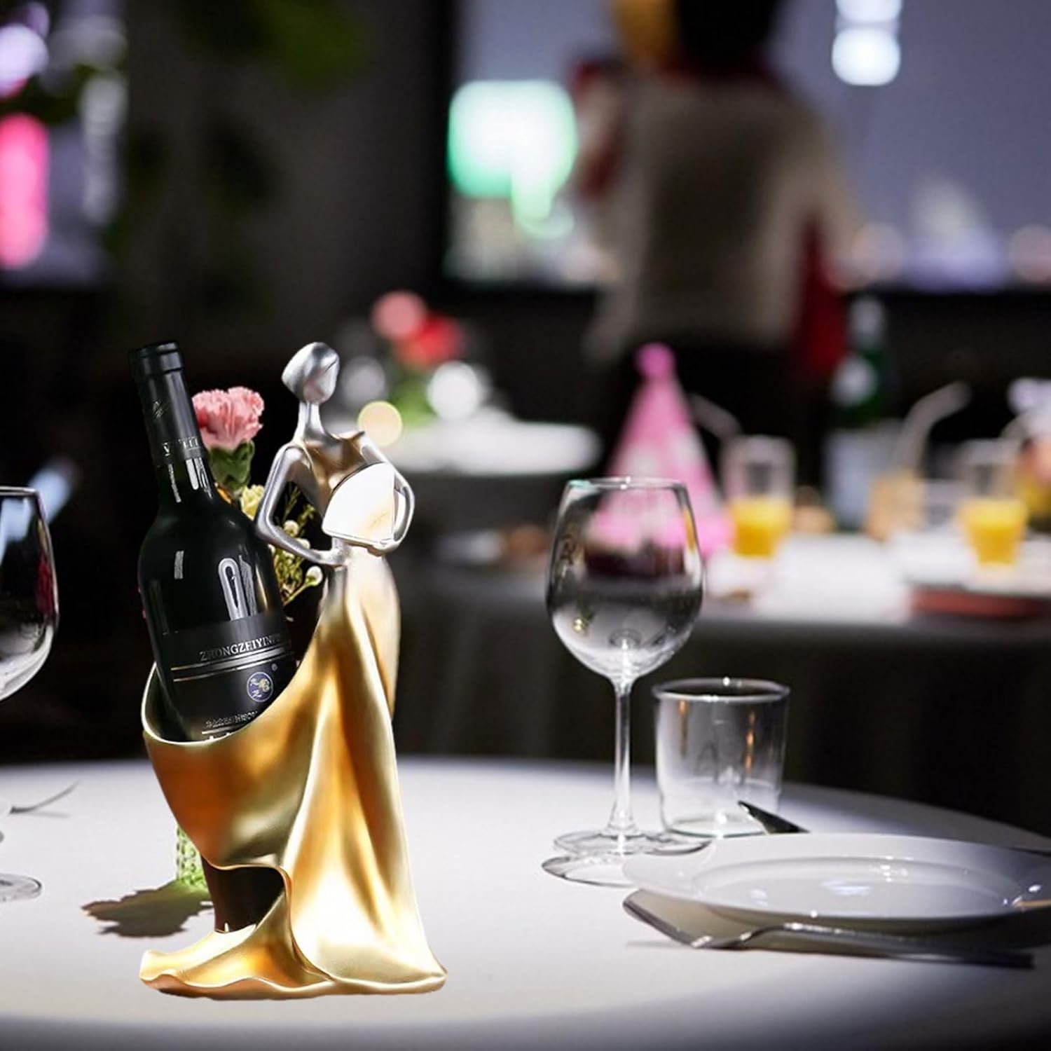 Resin Wine Bottle Holder with Dancing Girl Decor