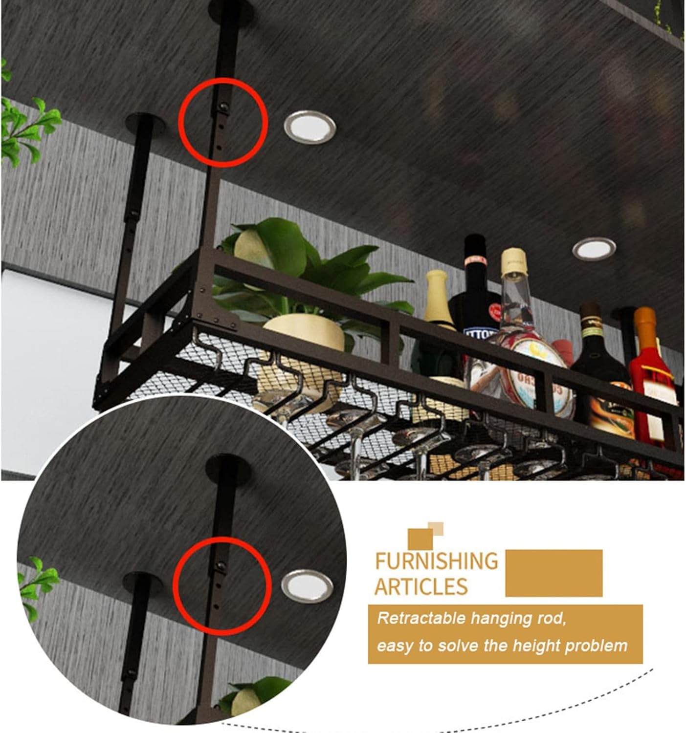 ZJDYDY Hanging Wine Rack - Adjustable Metal Holder for Bars and Kitchens