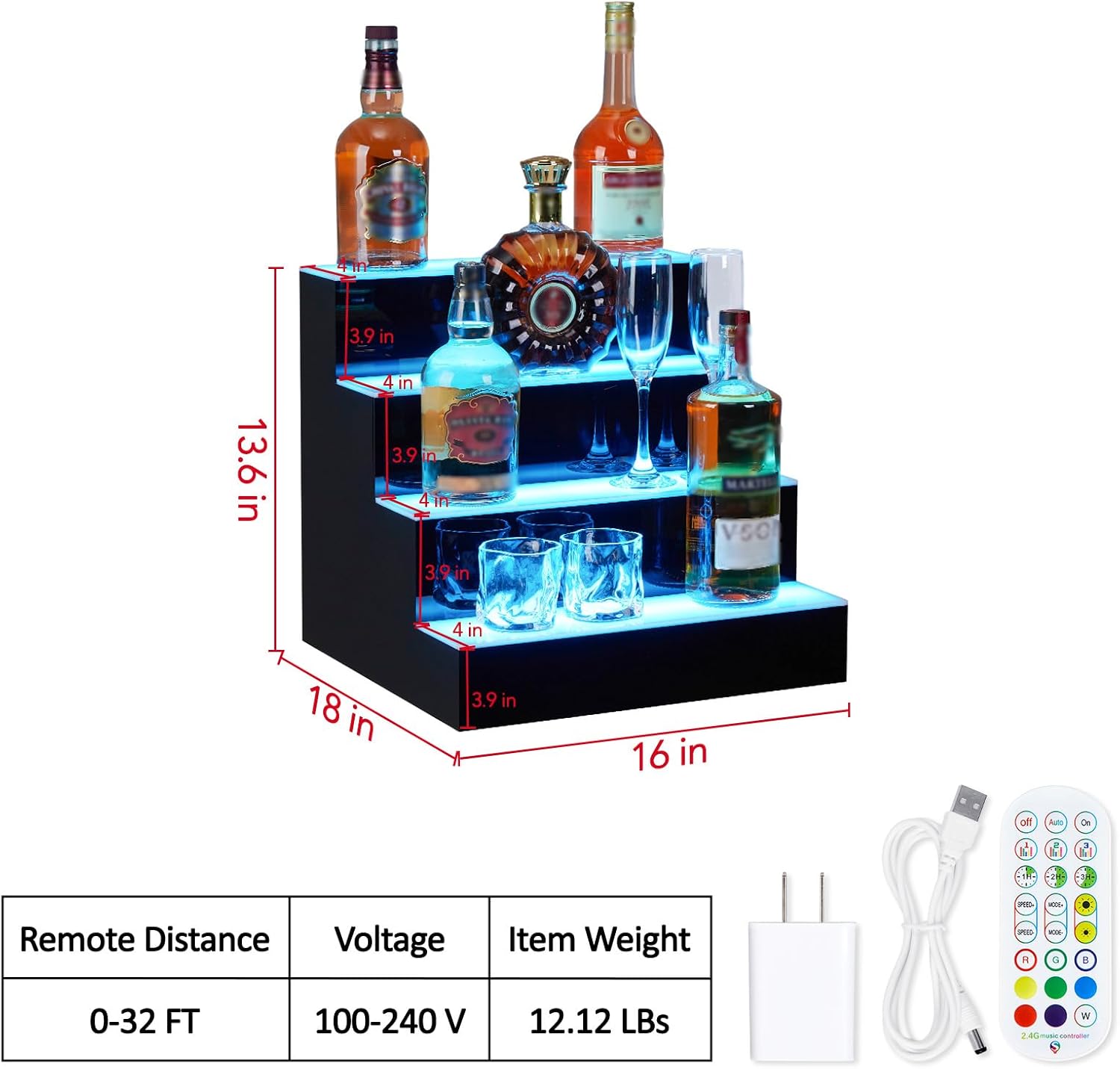 GarveeTech LED Lighted Liquor Bottle Display Shelf