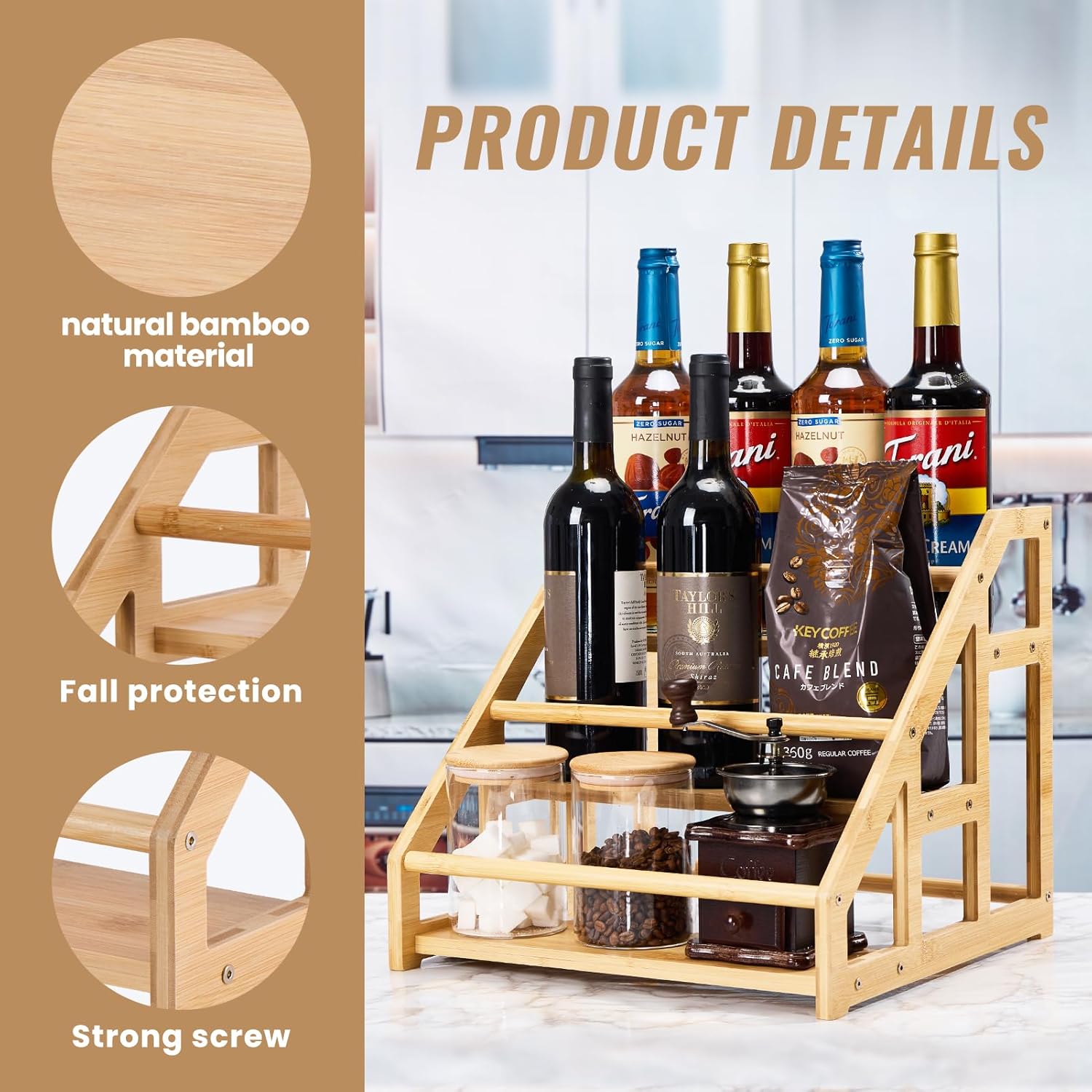 Bamboo 3-Tier Coffee Syrup Rack Organizer 1