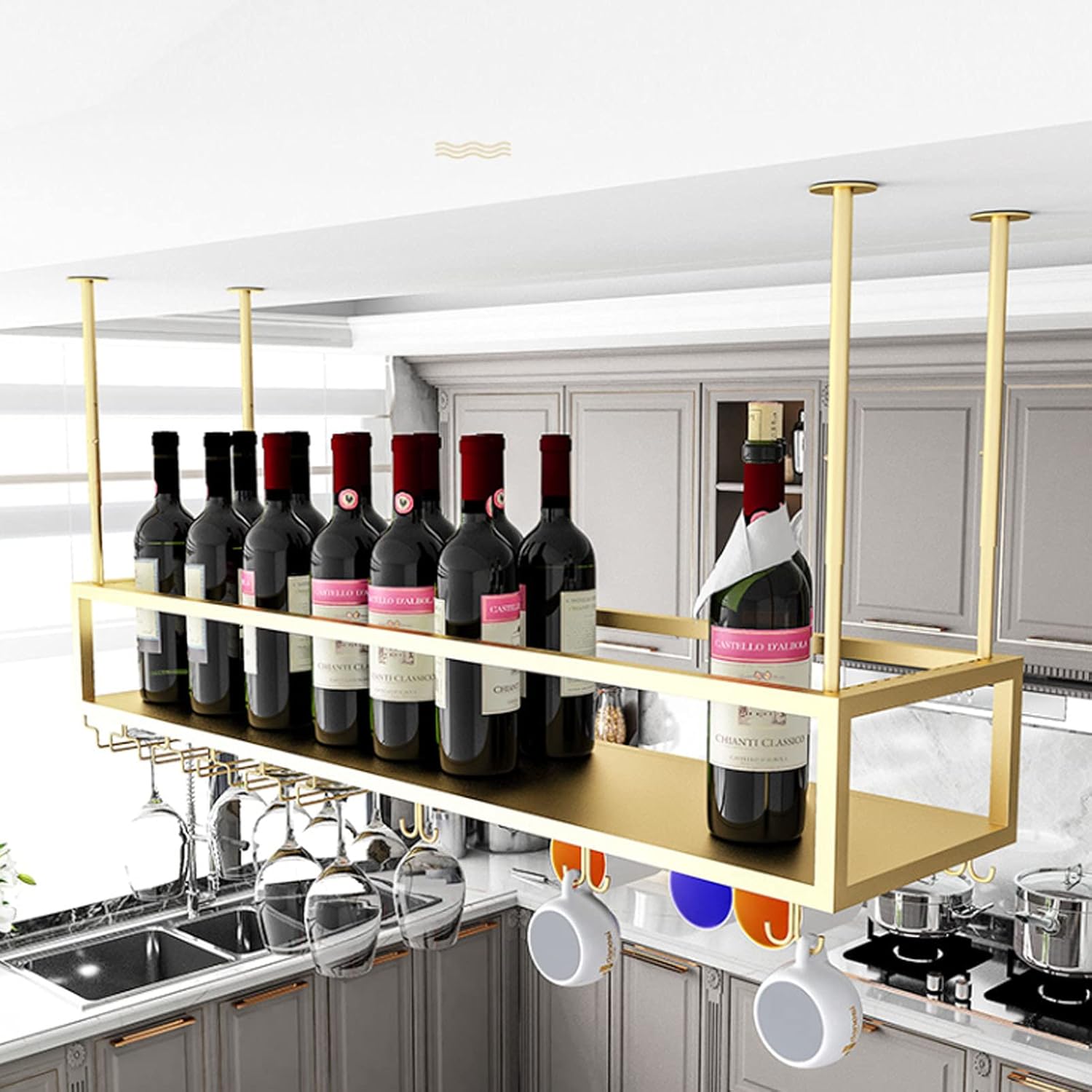 ZJDYDY Wall-Mounted Wine Rack with Adjustable Height and 1-Layer Storage