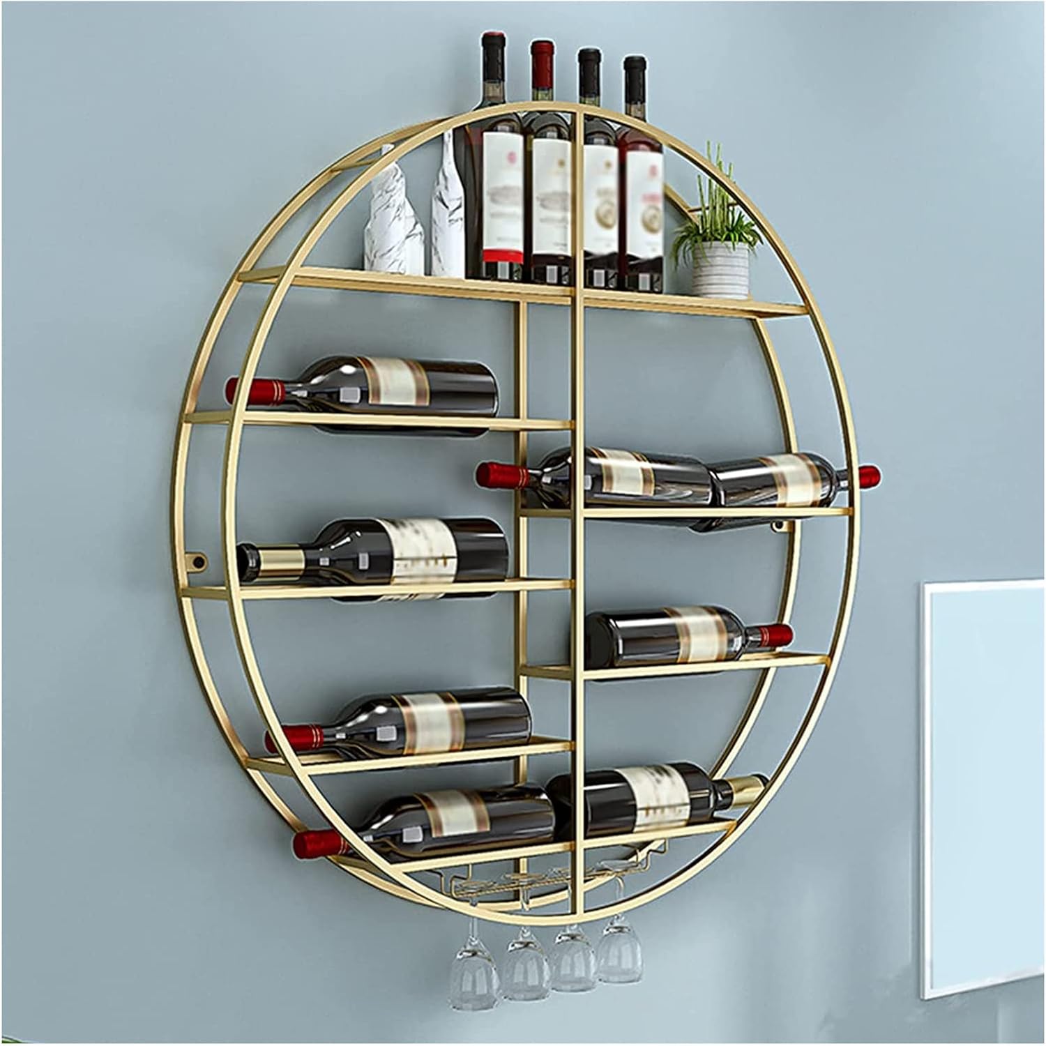ALDEPO Gold Round Wine Rack Wall Mount 60cm