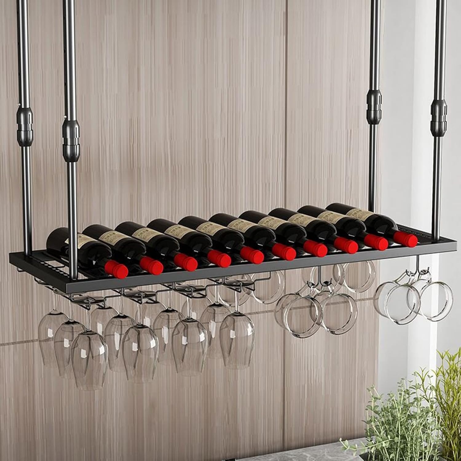Ceiling Wine Rack with Glass Holder 14 Inch