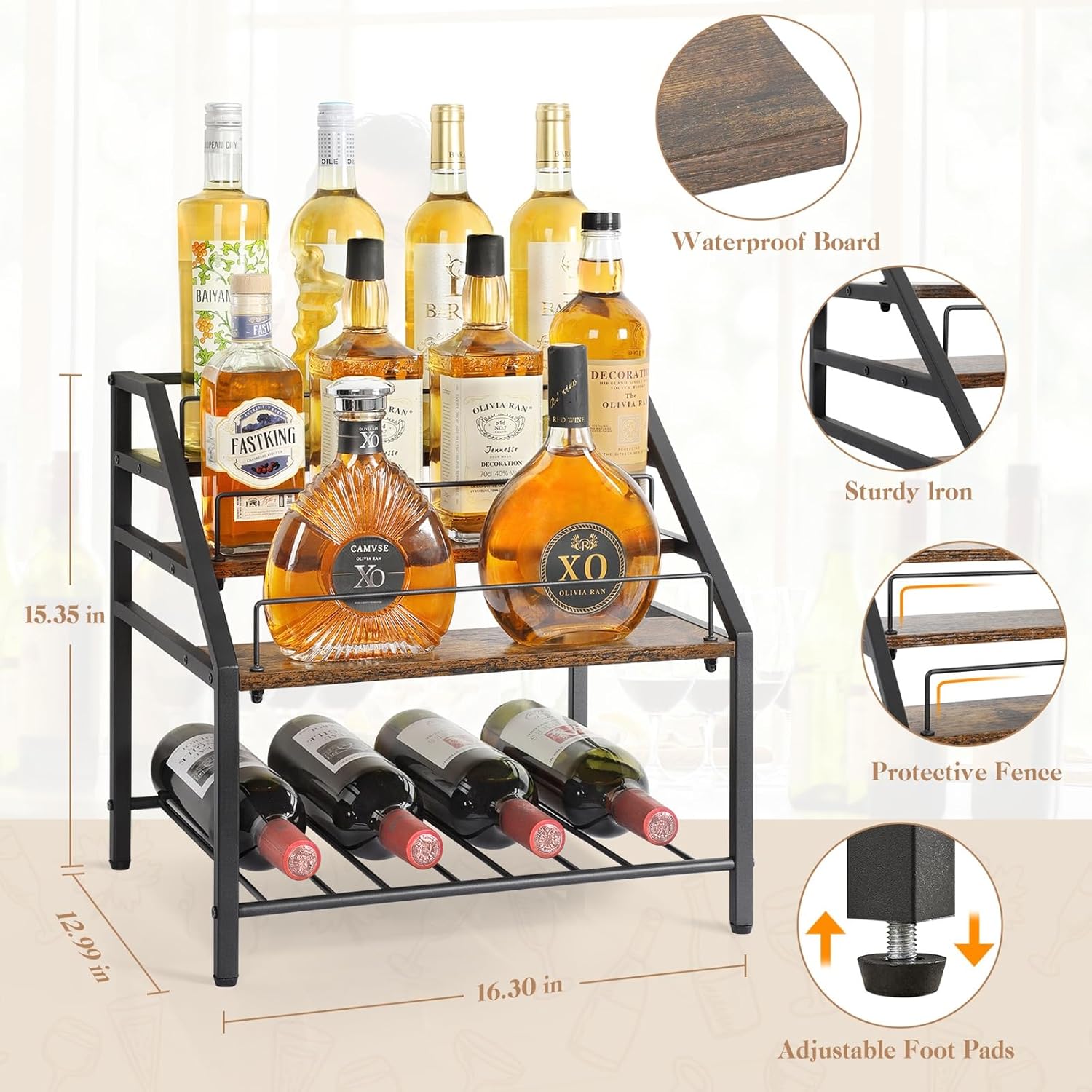 VINAEMO 3-Tier Wine Rack Tabletop