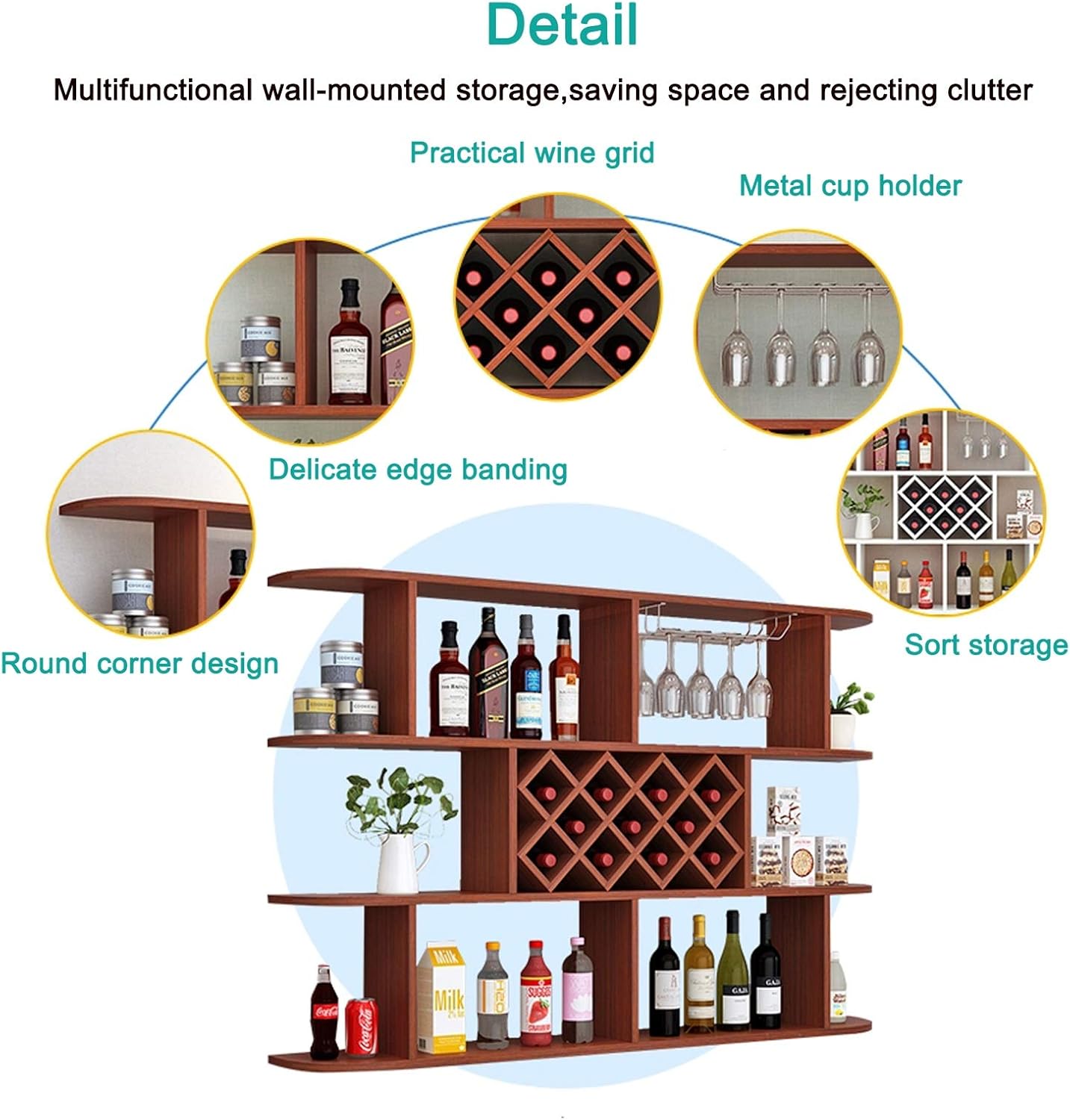 ZJDYDY Wall-Mounted Wine Rack - 3 Layer Wooden Storage Shelves