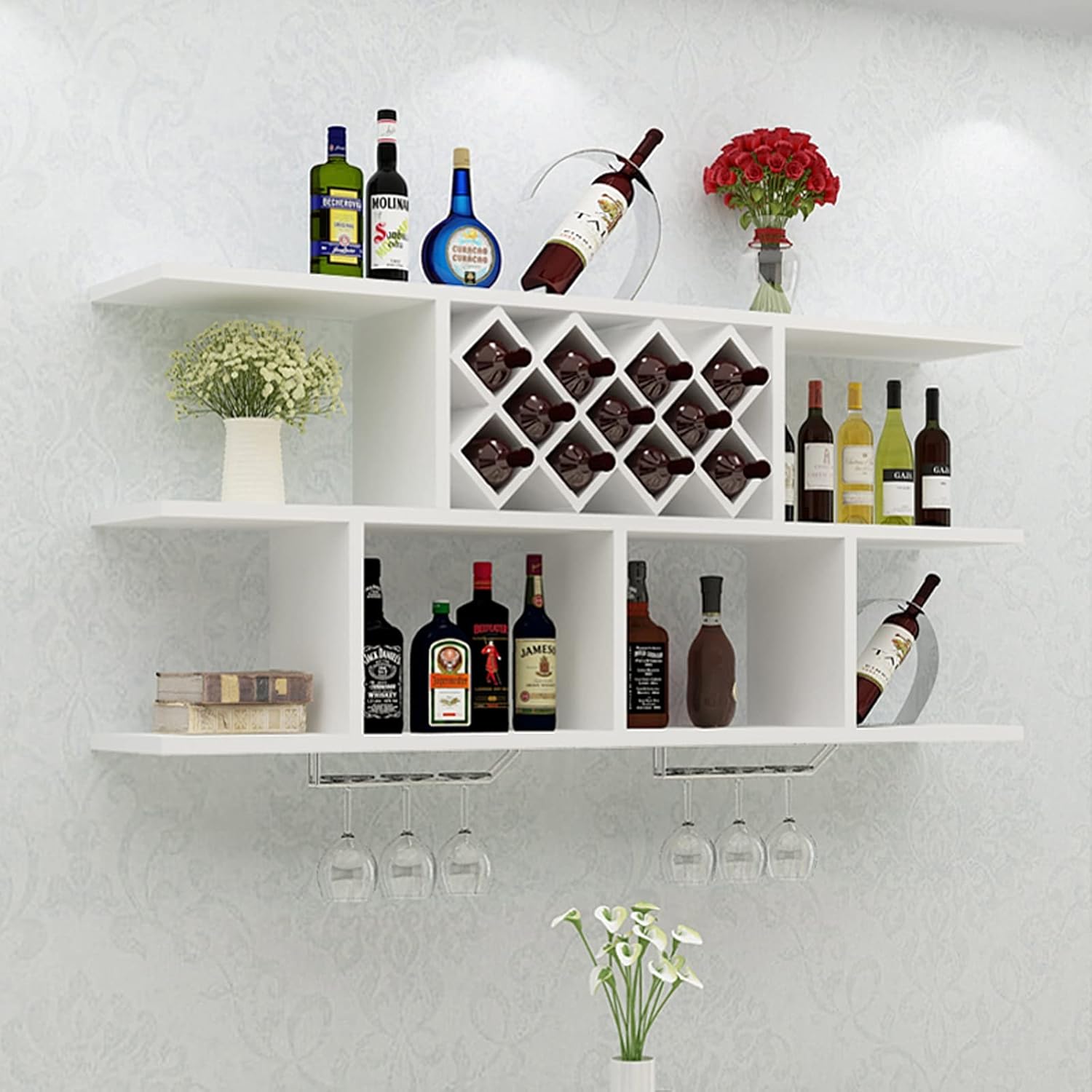 Suuim Wall-Mounted Wine Rack with Glass Hangers 1