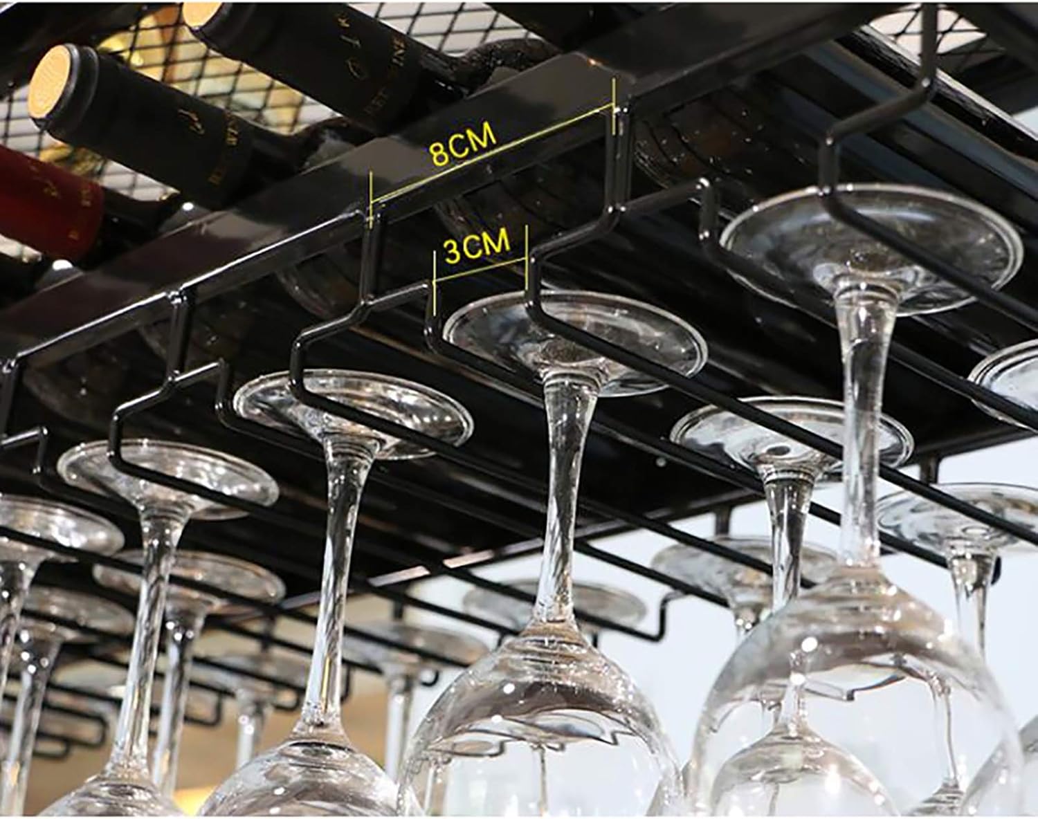 Adjustable Ceiling Wine Glass Rack for Kitchen and Bar Use