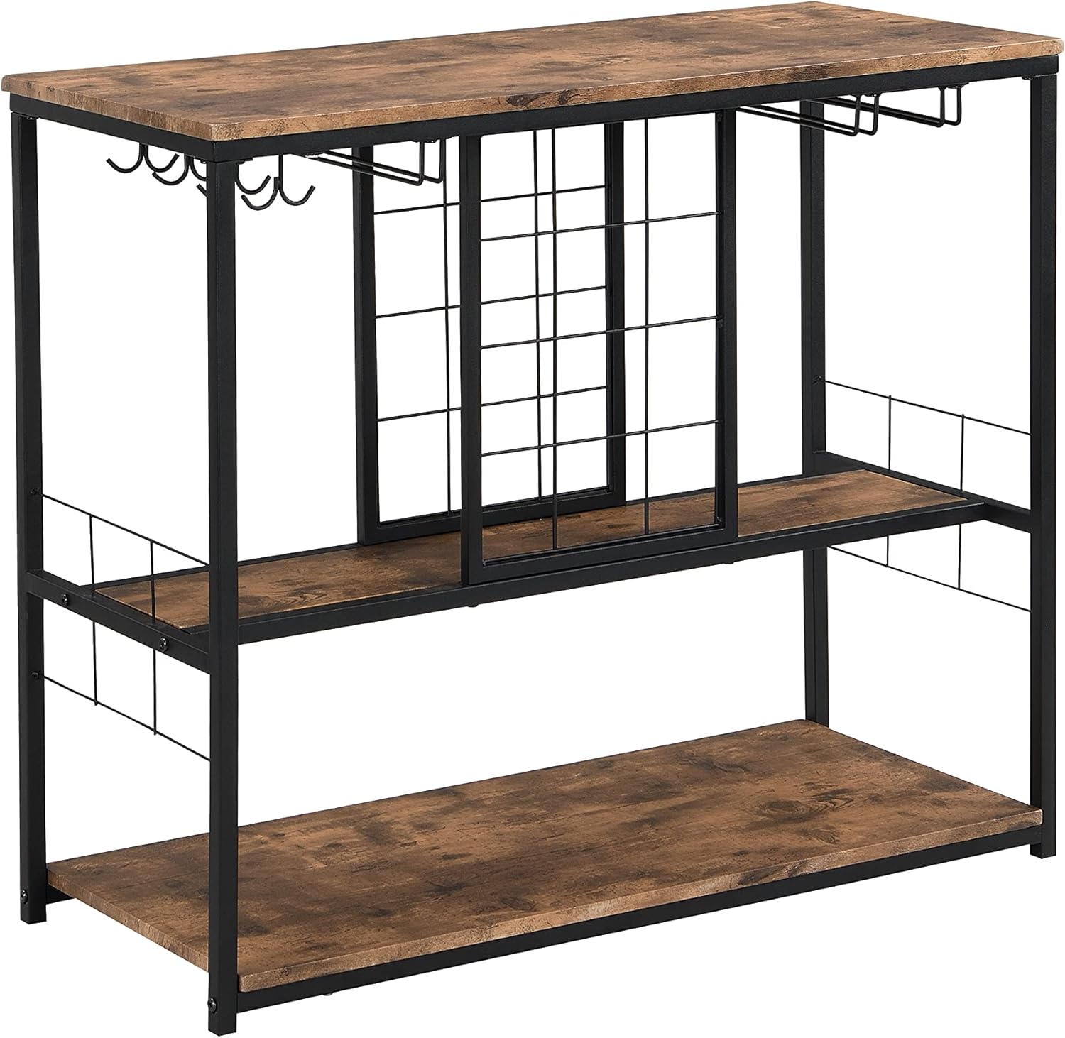 3-Tier FreeStanding Wine Rack Table with Stemware Holders Black