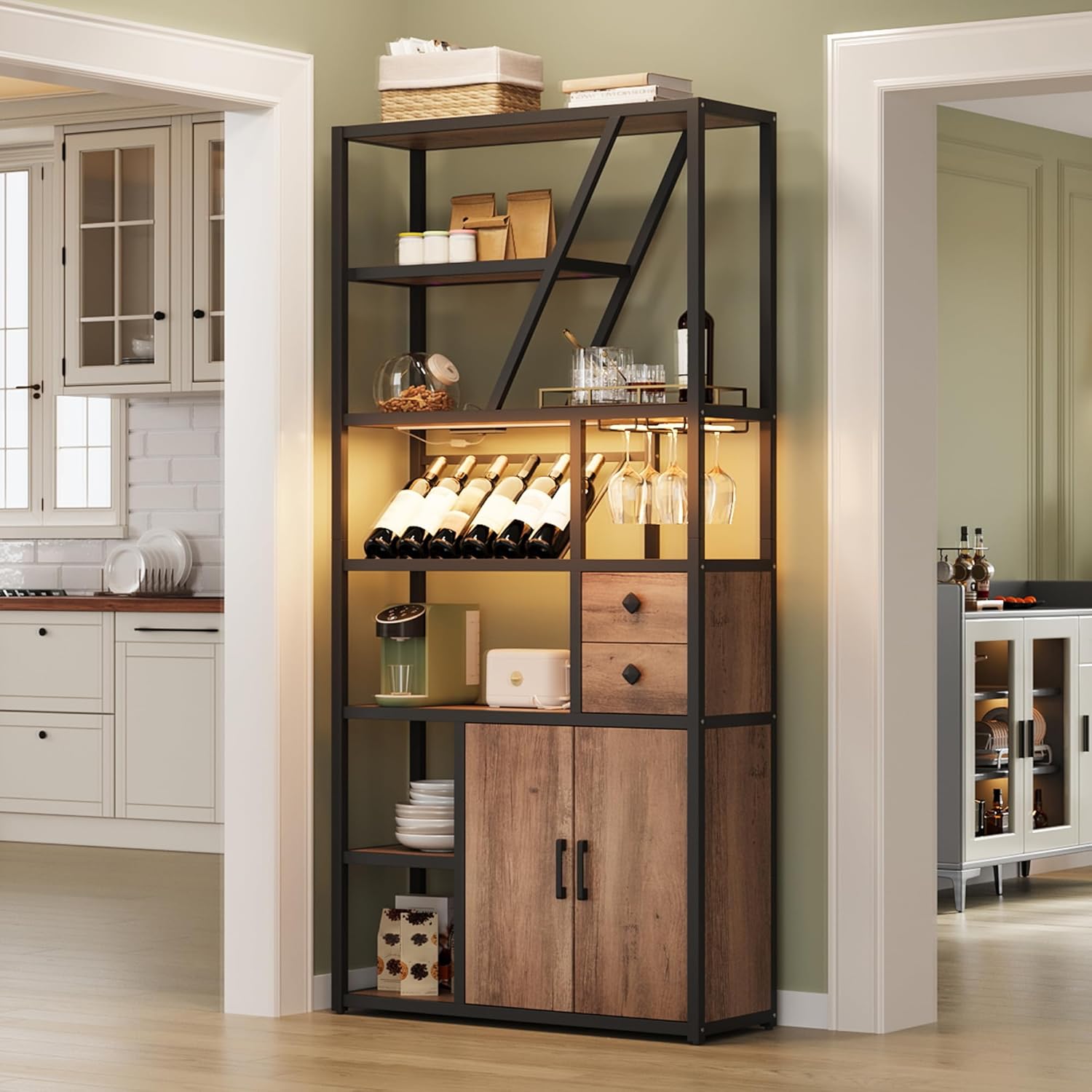 Amyove Freestanding Wine Rack with USB and LED Lights