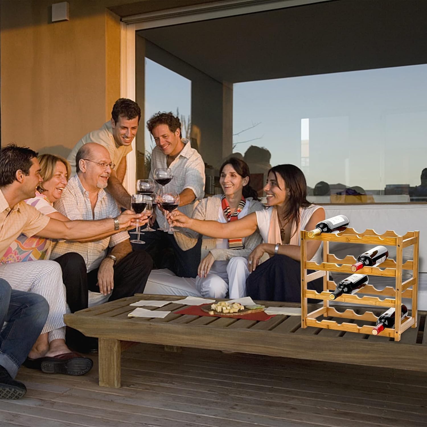 TOPZEA 4 Tier Bamboo Wine Rack 16 Bottles Countertop Storage